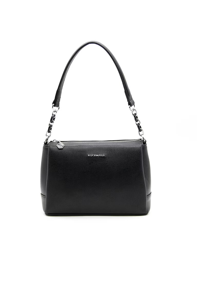 SilverPolo Geanta de piele ecologica cu aplicatie logo metalica - Negru