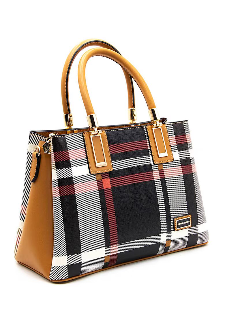 SilverPolo Geanta de piele ecologica cu manere - Alb/Caramel/Bleumarin
