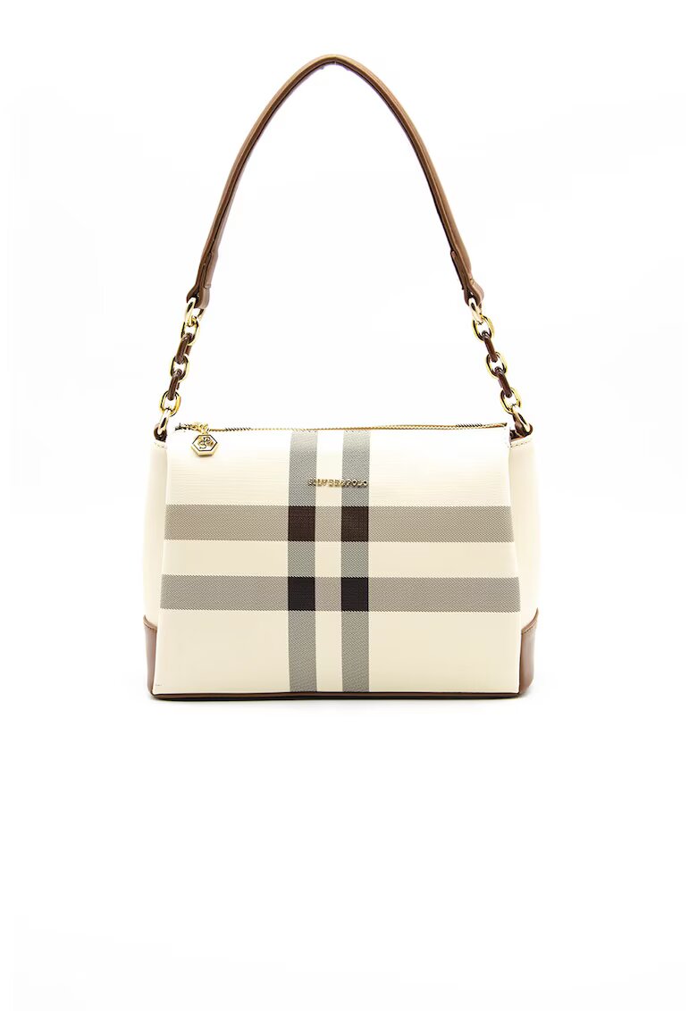 SilverPolo Geanta de piele ecologica cu model in carouri - Negru/Maro/Crem - 20x25x11