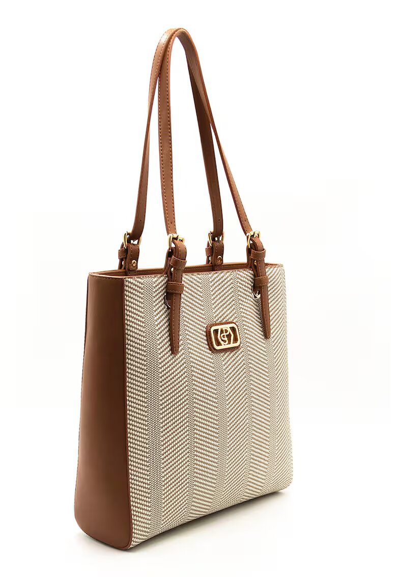SilverPolo Geanta de piele ecologica si material textil - Diverse culori - Maro scortisoara - 32 x 30 x 10 cm