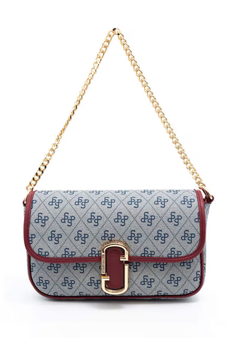 SilverPolo Geanta din cu bareta de umar - Gri deschis/Albastru inchis/Rosu inchis - 15x23x4