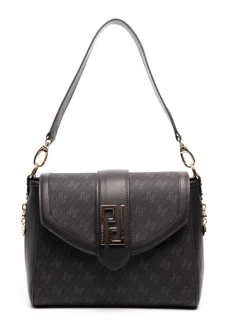 SilverPolo Geanta din piele ecologica cu bareta de umar si model - Negru - Negru - 21x26x12