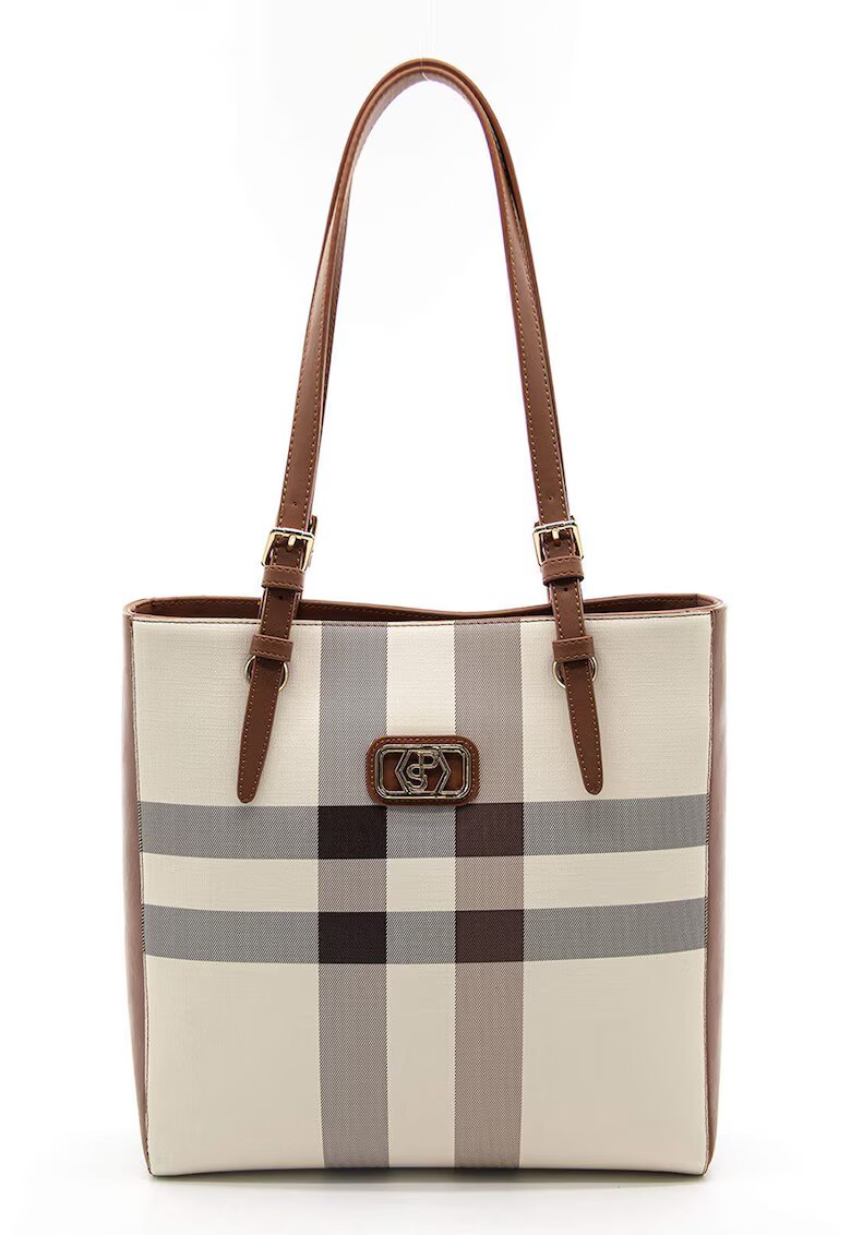 SilverPolo Geanta tote cu model - Maro/Crem