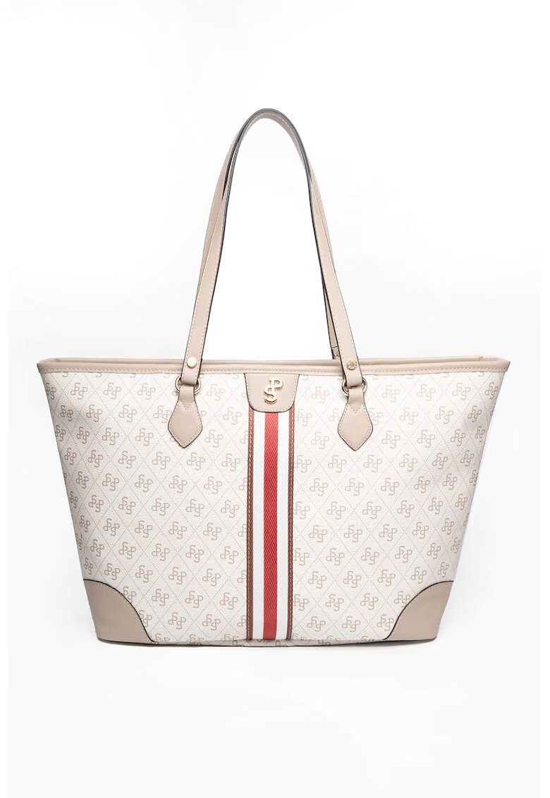 SilverPolo Geanta tote din piele ecologica cu imprimeu - Alb fildes/Grej