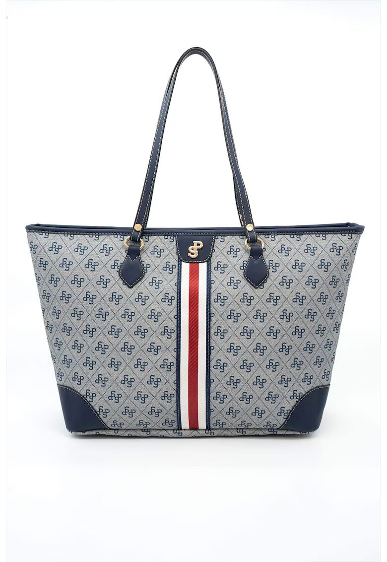 SilverPolo Geanta tote din piele ecologica cu imprimeu - Gri deschis/Albastru inchis