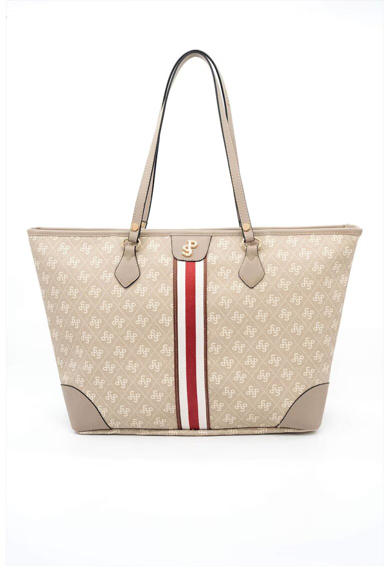 SilverPolo Geanta tote din piele ecologica cu imprimeu - Maro taupe deschis