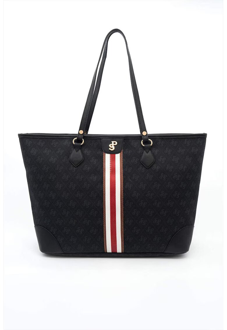 SilverPolo Geanta tote din piele ecologica cu imprimeu - Negru stins/Gri inchis