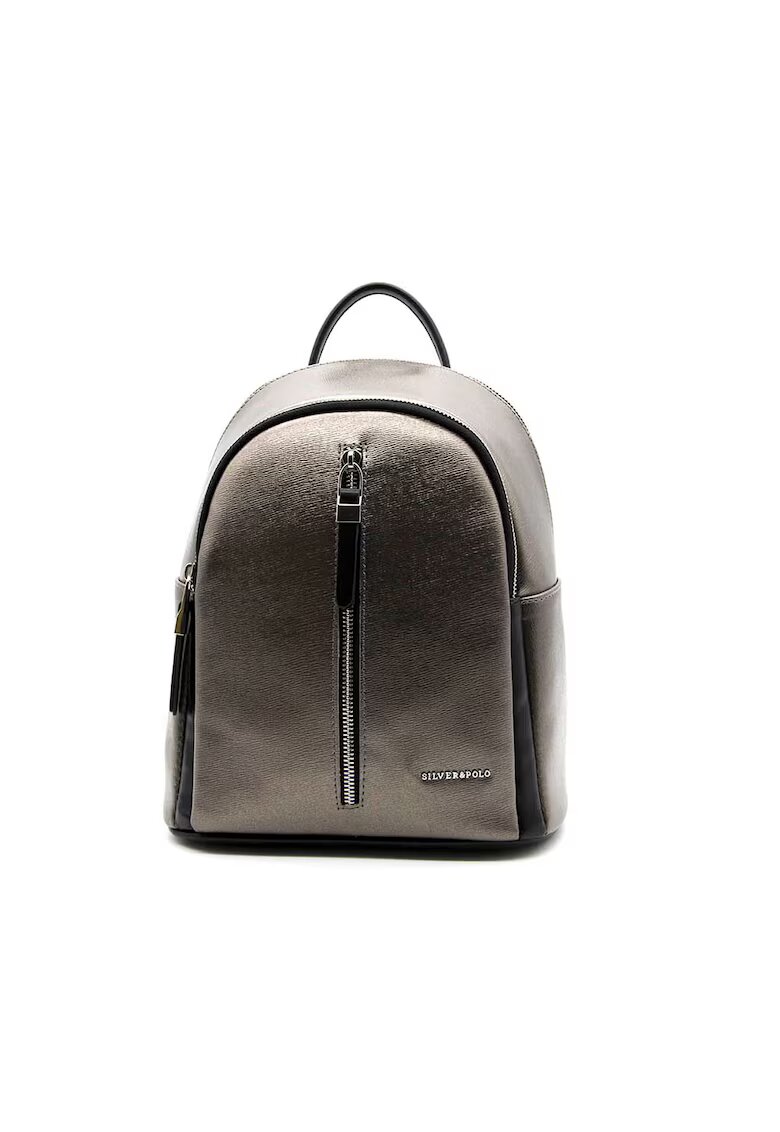 SilverPolo Portofel de piele ecologica cu fermoar - Negru/Maro taupe