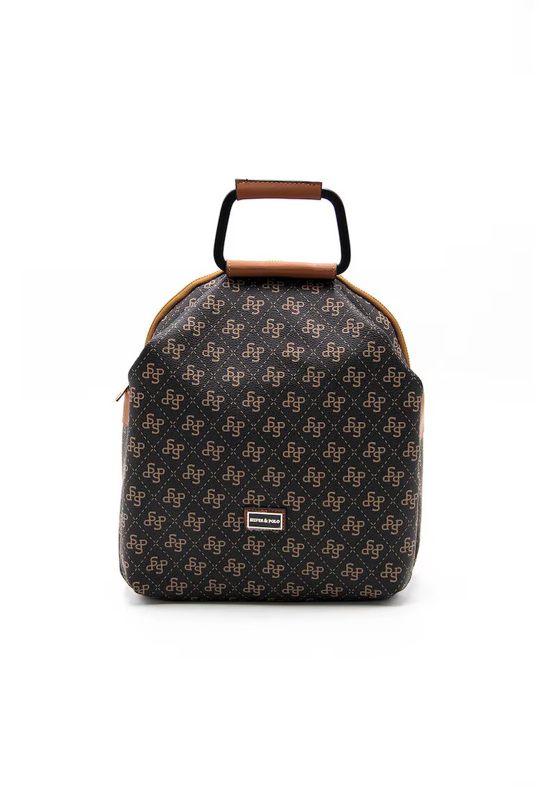 SilverPolo Rucsac cu logo si fermoar - Negru/Maro deschis