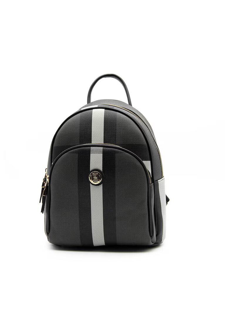 SilverPolo Rucsac de piele ecologica cu logo metalic - Alb/Negru/Gri antracit