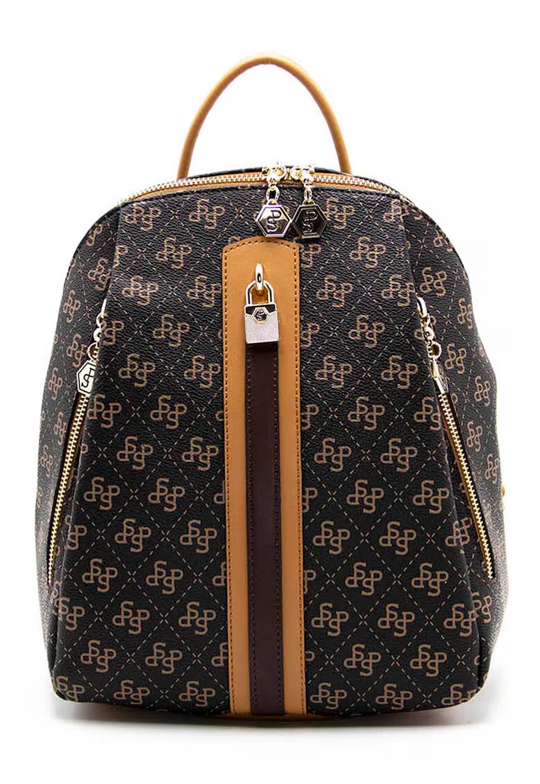 SilverPolo Rucsac de piele ecologica cu logo - Negru/Maro