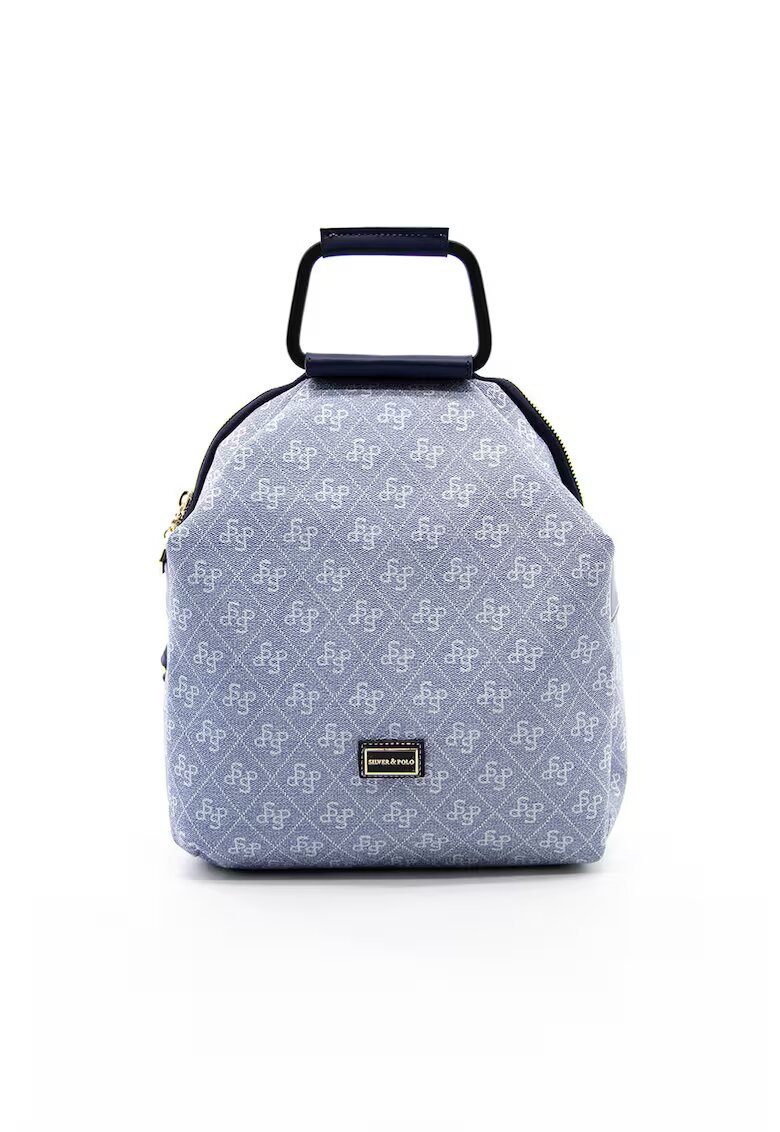 SilverPolo Rucsac de piele ecologica cu model in carouri - Albastru