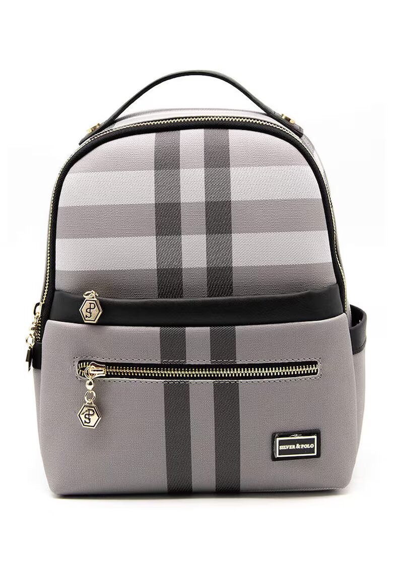 SilverPolo Rucsac din piele ecologica cu model in carouri - Gri