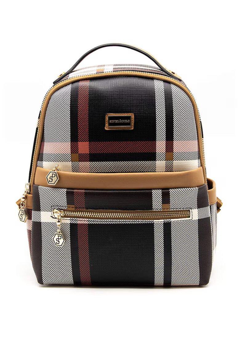 SilverPolo Rucsac din piele ecologica cu model in carouri - Negru/Caramel