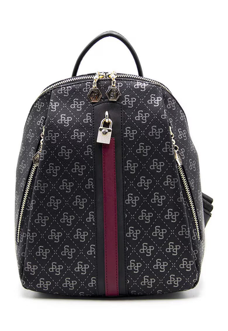 SilverPolo Rucsac din piele ecologica cu monograma - Negru