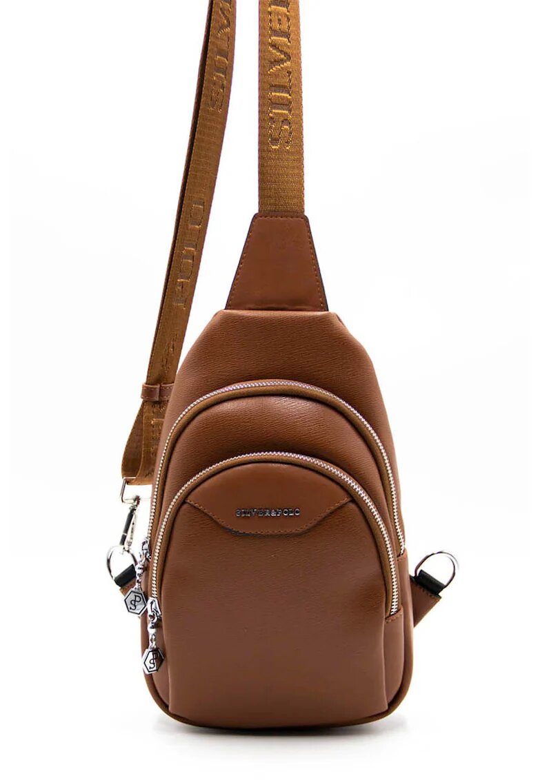 SilverPolo Rucsac sling de piele ecologica - Maro scortisoara