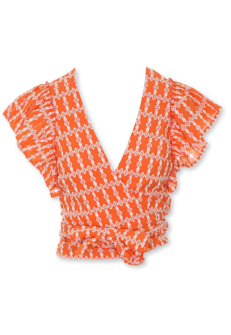 Silvian Heach Bluza dama - portocalie - cu volane - bumbac - fara maneci -