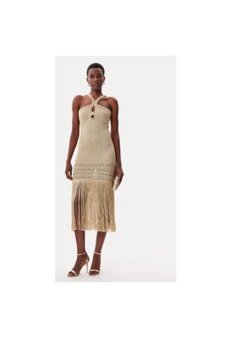 Simona corsellini Rochie dama - 305172495 - Viscoza/Fibre metalice - Bej - Bej