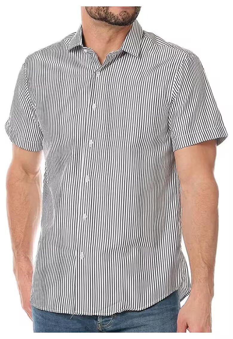 Sinequanone Camasa barbati dungi - alb negru - bumbac/poliester - croiala slim fit