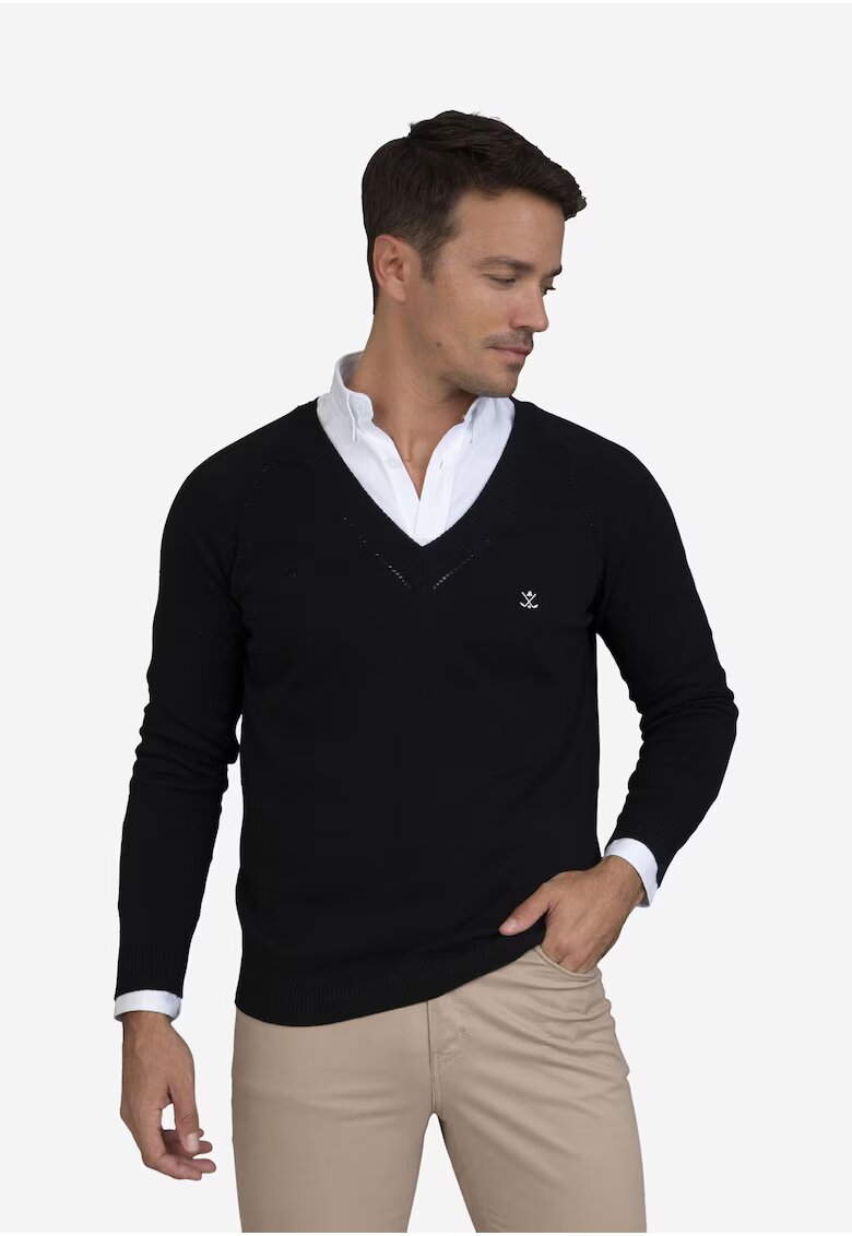 Sir Raymond Tailor Pulover cu decolteu in V si maneci raglan - Negru