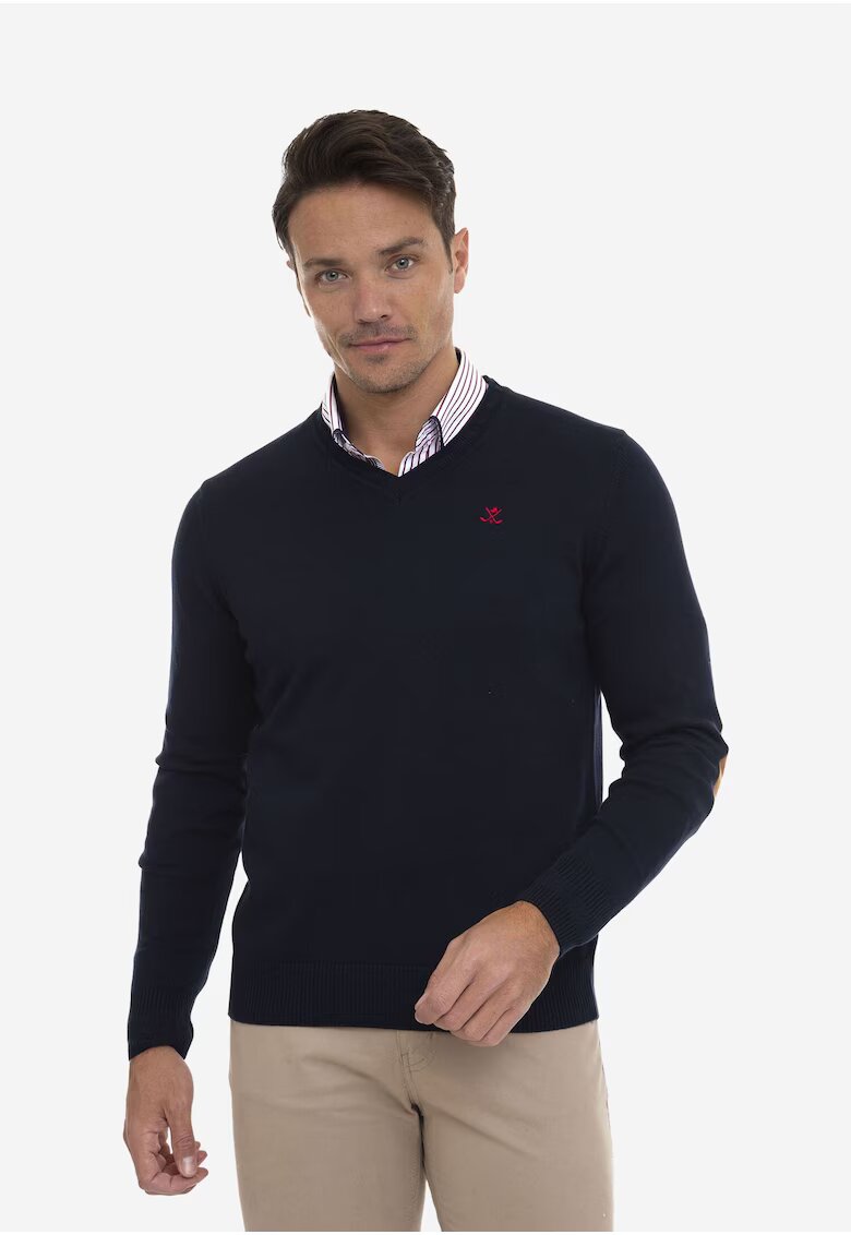 Sir Raymond Tailor Pulover de bumbac cu decolteu in V - Bleumarin