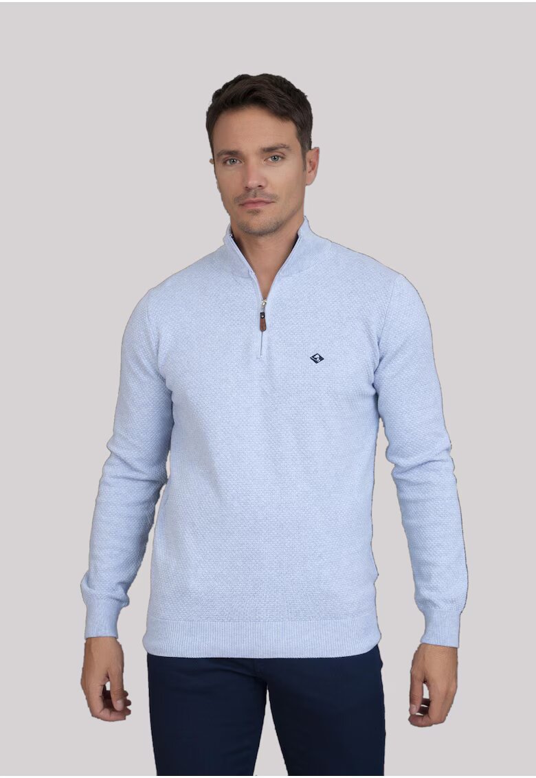 Sir Raymond Tailor Pulover din bumbac cu fenta cu fermoar - Albastru melange