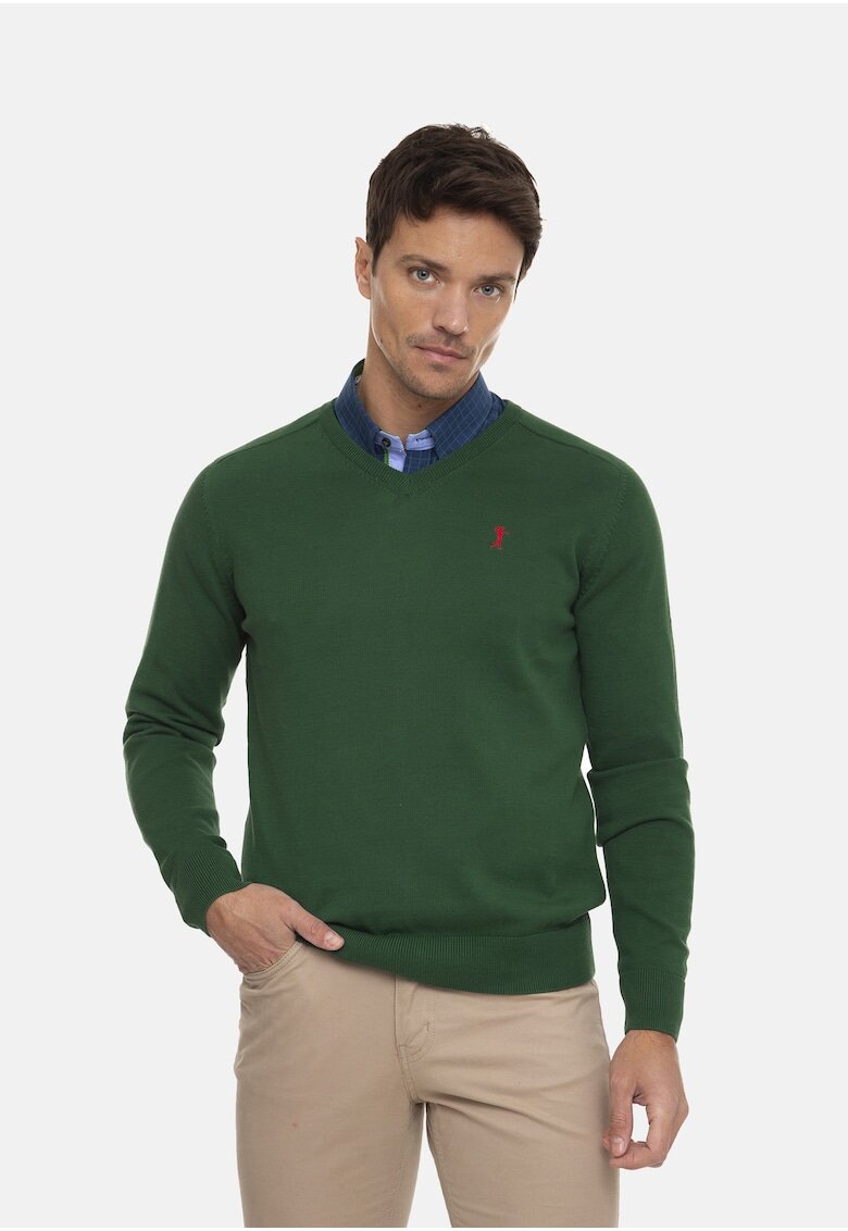 Sir Raymond Tailor Pulover tricotat fin cu decolteu in V - Verde