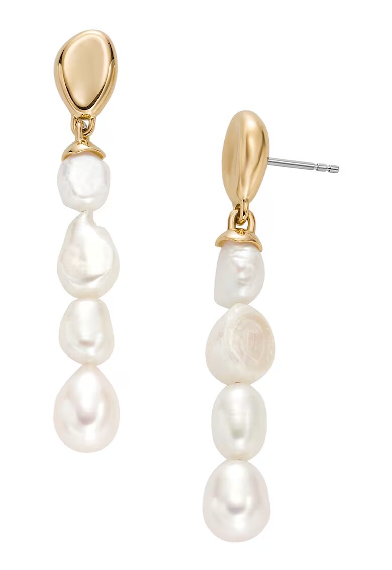 Skagen Cercei drop decorati cu perle de apa dulce - Alb/Auriu