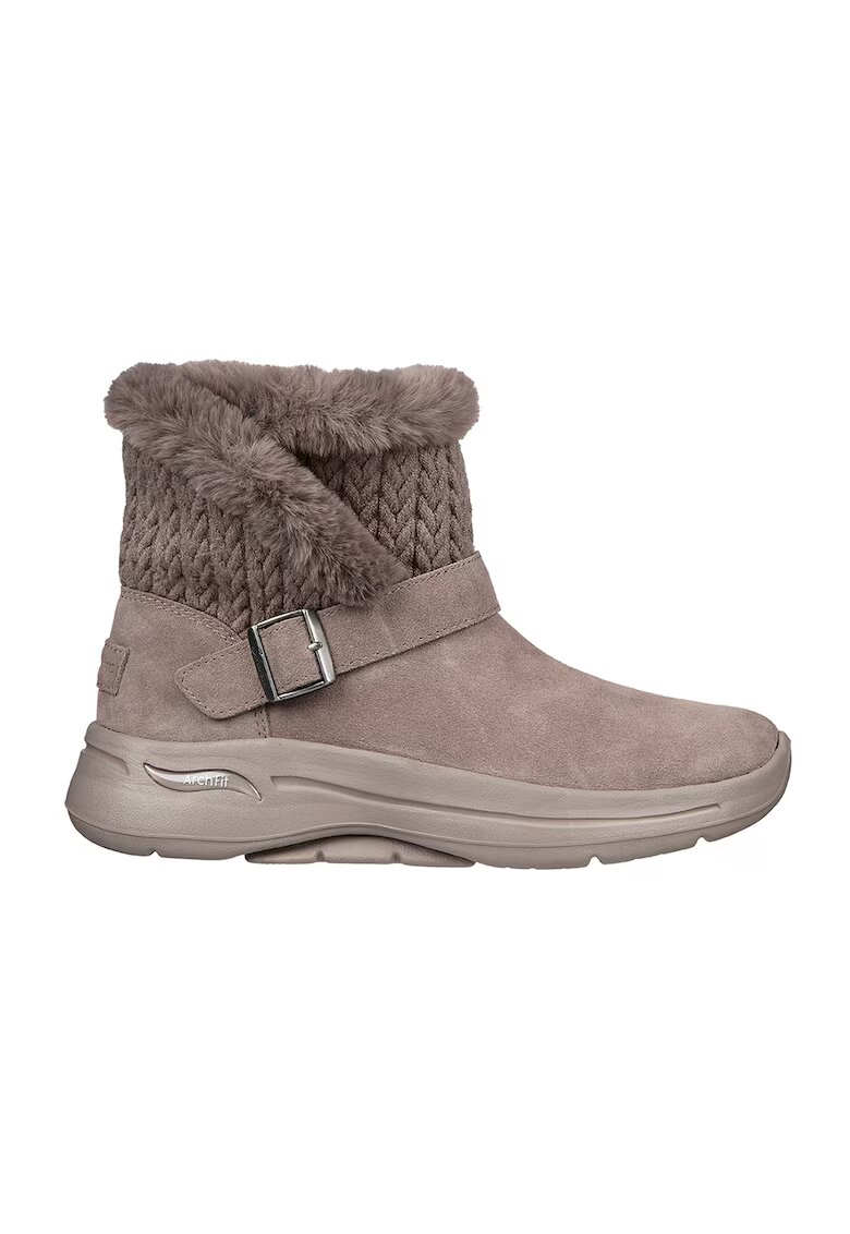 Skechers Cizme scurte fara inchidere - din piele intoarsa Go Walk Arch Fit - Maro taupe deschis