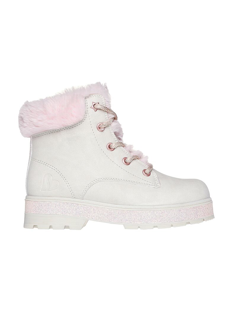 Skechers Ghete de piele ecologica cu garnituri de blana sintetica Street Glitz - Alb murdar
