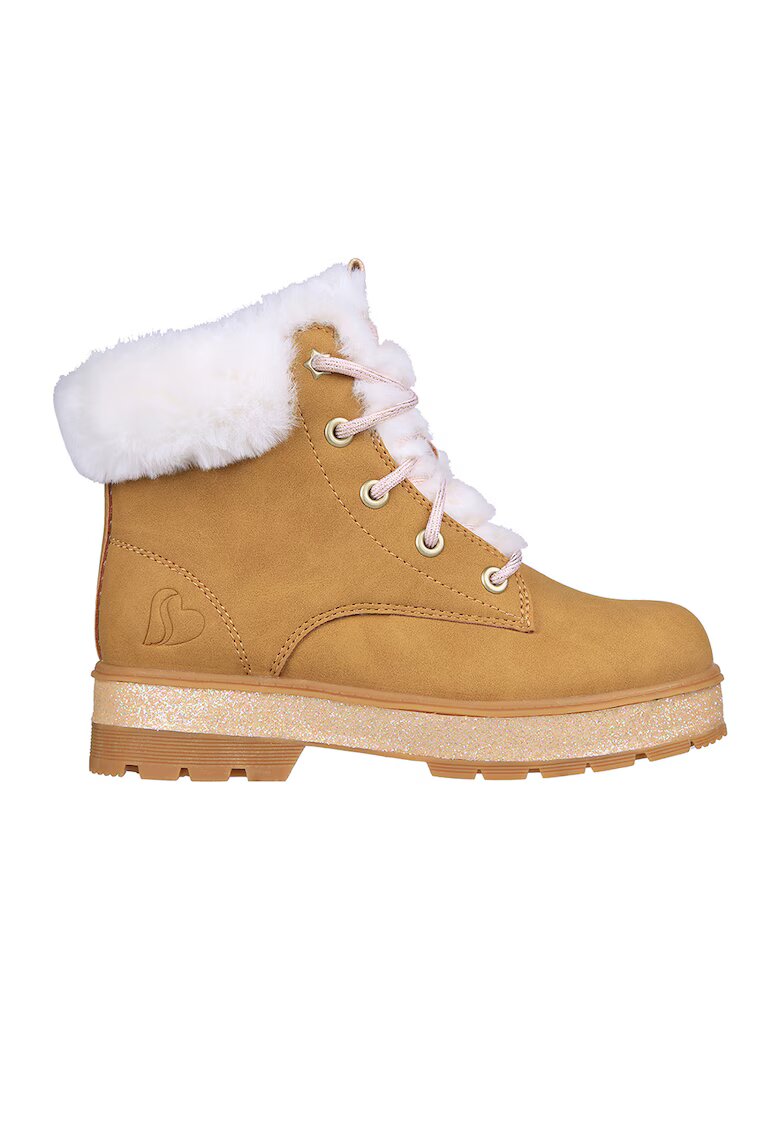 Skechers Ghete de piele ecologica cu garnituri de blana sintetica Street Glitz - Maro nisip