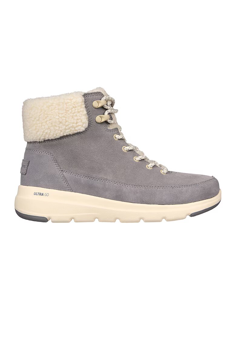 Skechers Ghete de piele intoarsa cu garnitura de blana shearling sintetica Glacial Ultra - Gri/Crem
