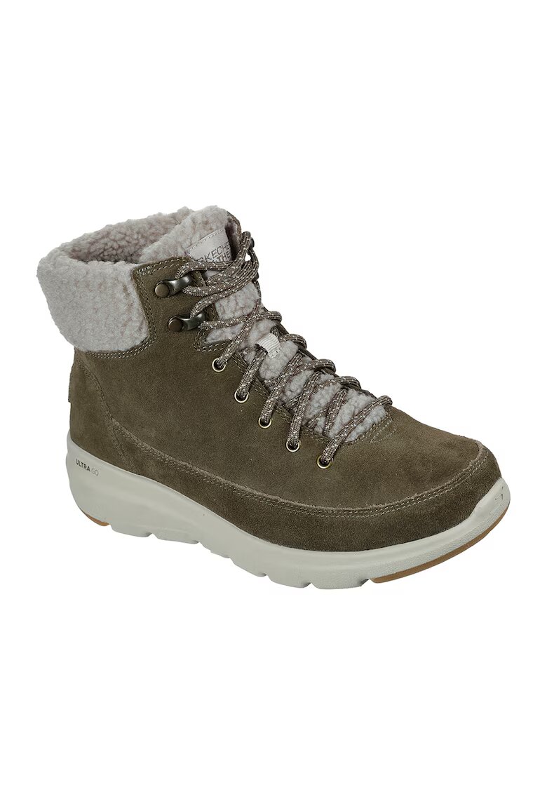 Skechers Ghete de piele intoarsa cu garnitura de blana shearling sintetica Glacial Ultra - Verde sparanghel