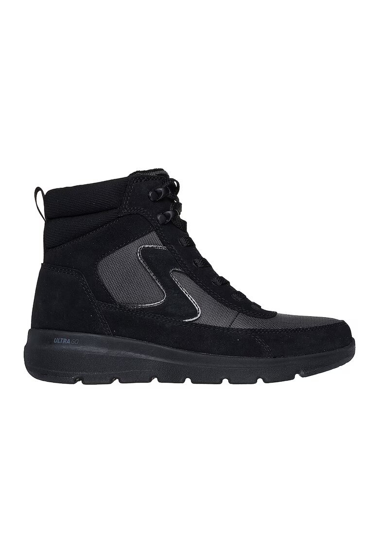 Skechers Ghete inalte de piele intoarsa On-The-Go - Negru/Gri inchis