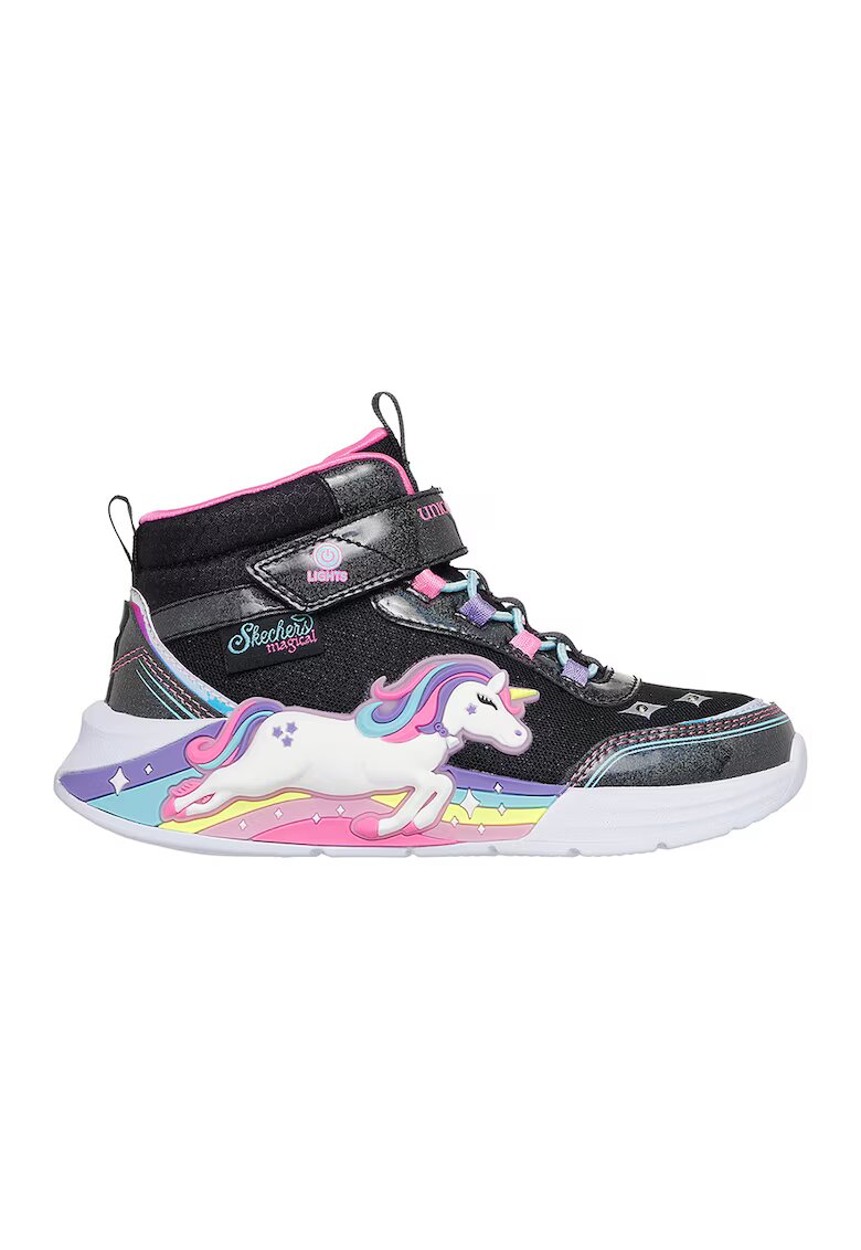 Skechers Pantofi sport cu aspect stralucitor si lumina led Unicorn Chaser - Negru/Roz/Albastru