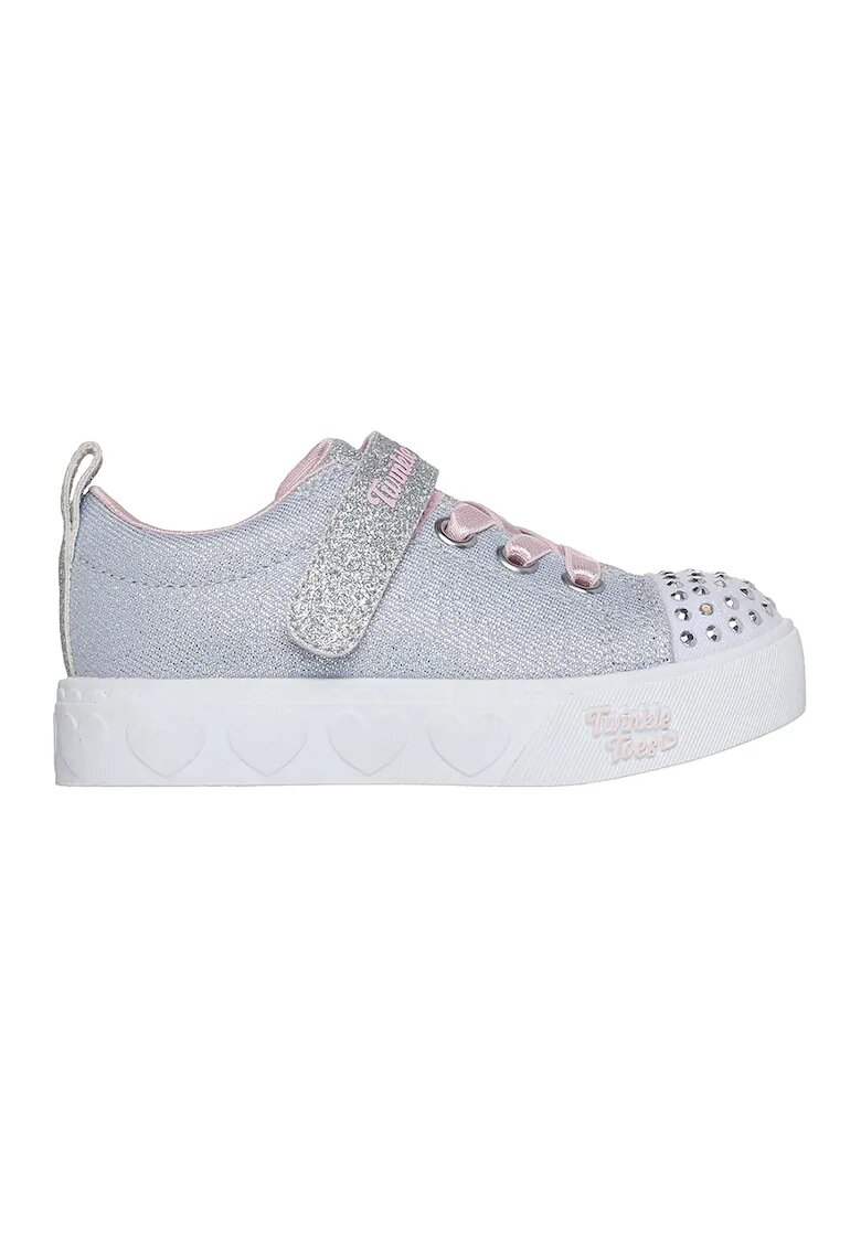 Skechers Pantofi sport cu garnituri stralucitoare - lumini led si velcro - Alb/Gri/Argintiu