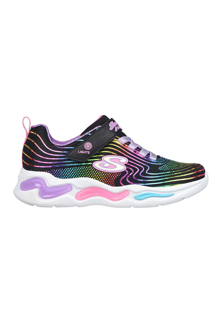 Skechers Pantofi sport cu imprimeu si lumini Led Wavy Beams - Negru/Violet/Roz