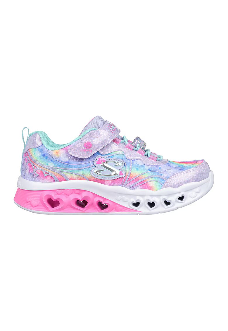 Skechers Pantofi sport cu inchidere velcro si lumini LED Flutter Heart Lights - Roz aprins/Lila/Albastru