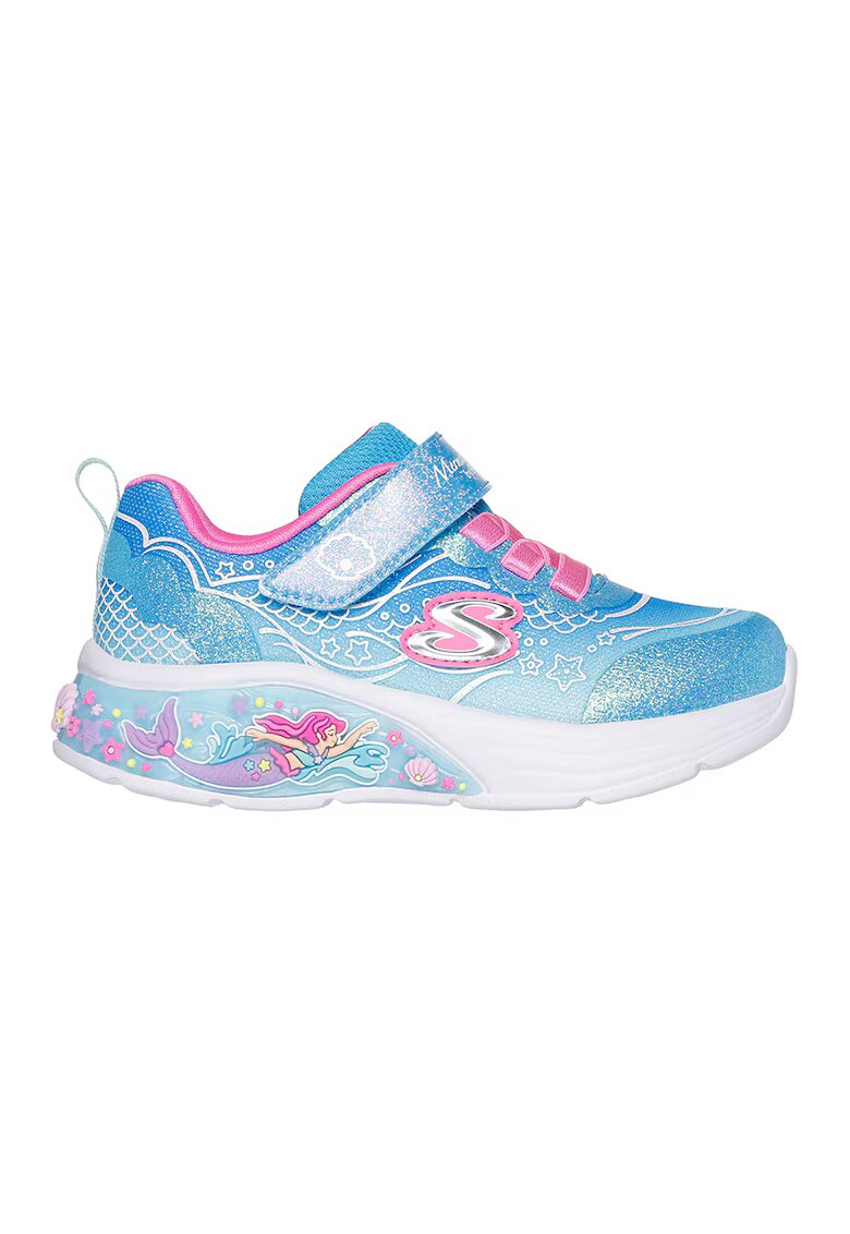 Skechers Pantofi sport cu lumini si aspect stralucitor Lil Mermaid - Roz deschis/Albastru deschis