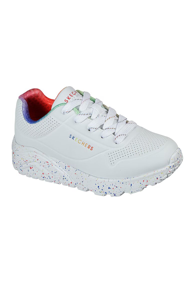 Skechers Pantofi sport cu talpa cu pete decorative Uno Lite - Rainbow - Alb