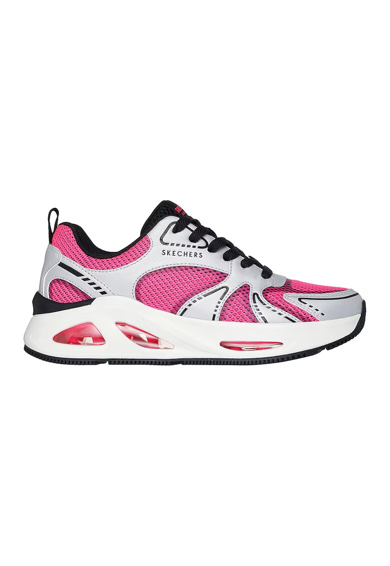 Skechers Pantofi sport cu talpa wedge si segmente din piele ecologica si material textil Uno Ego Wedge - Gri deschis/Fucsia