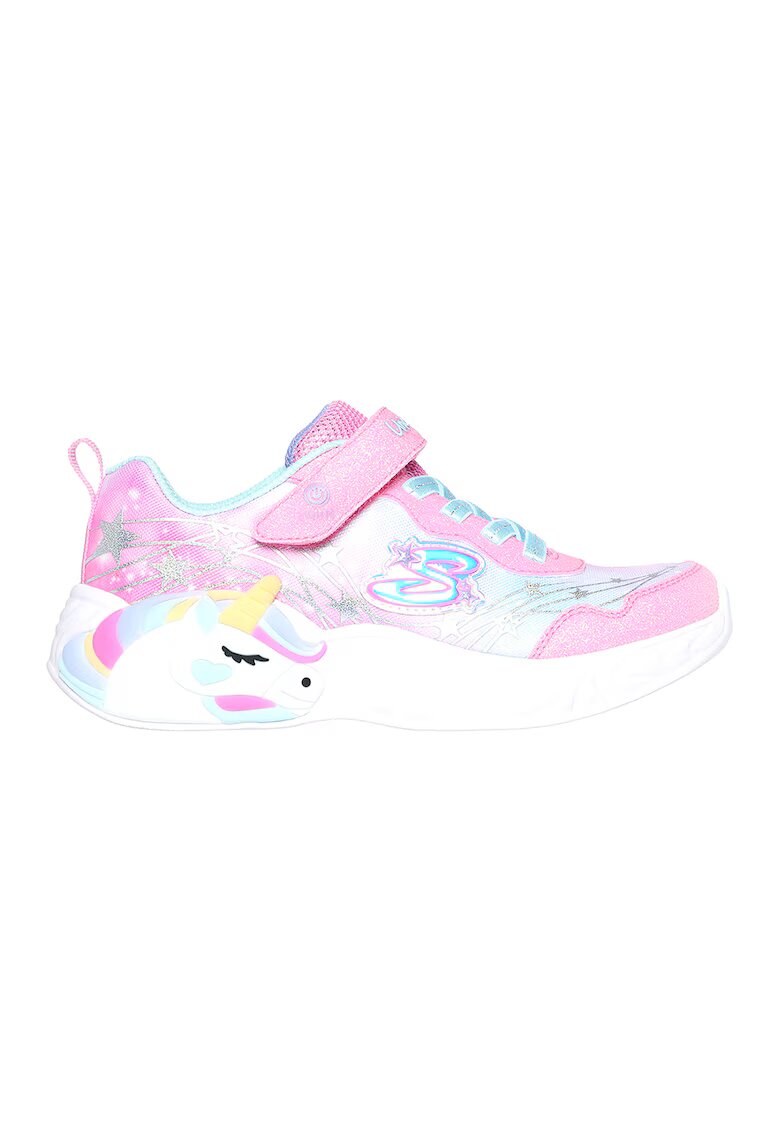Skechers Pantofi sport cu velcro - imprimeu si led-uri - Albastru glaciar/Roz