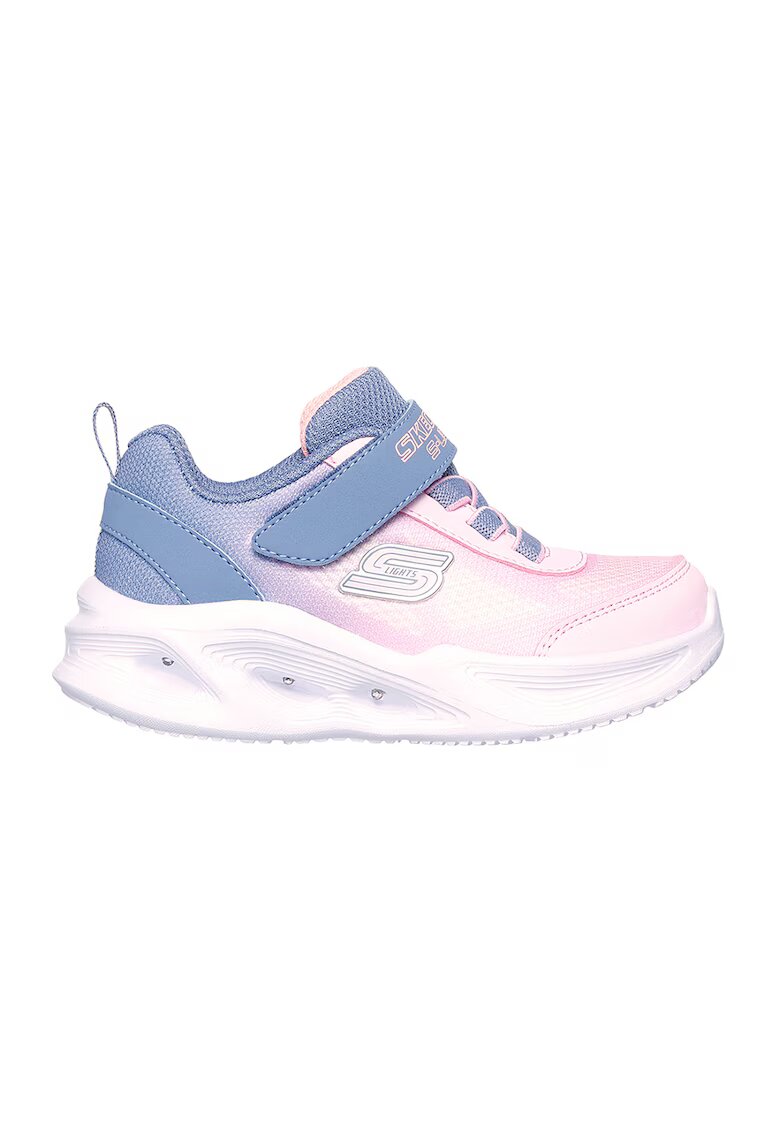 Skechers Pantofi sport cu velcro si LED-uri S-Lights - Roz pal/Gri inchis