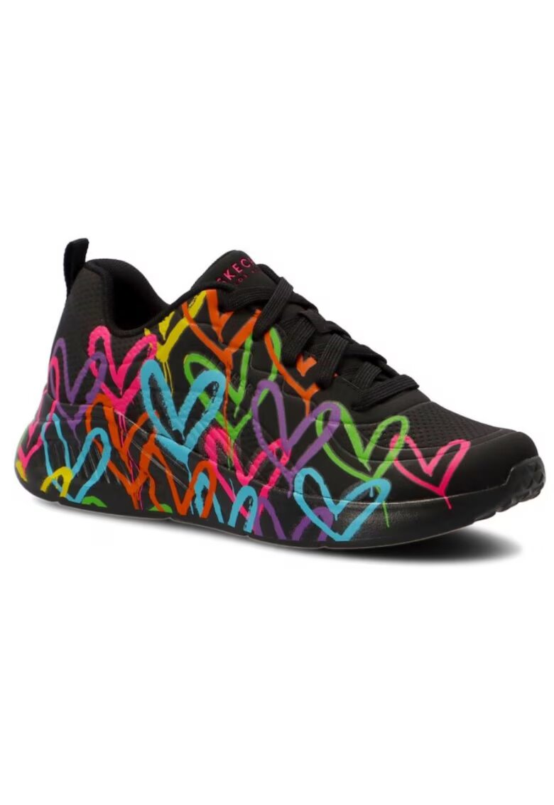Skechers Pantofi sport de piele ecologica cu imprimeu contrastant Uno-Highlight Love - Negru