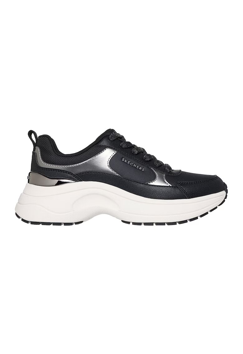 Skechers Pantofi sport demi-wedge cu garnituri cu aspect metalizat Hazel 2 - Negru/Argintiu