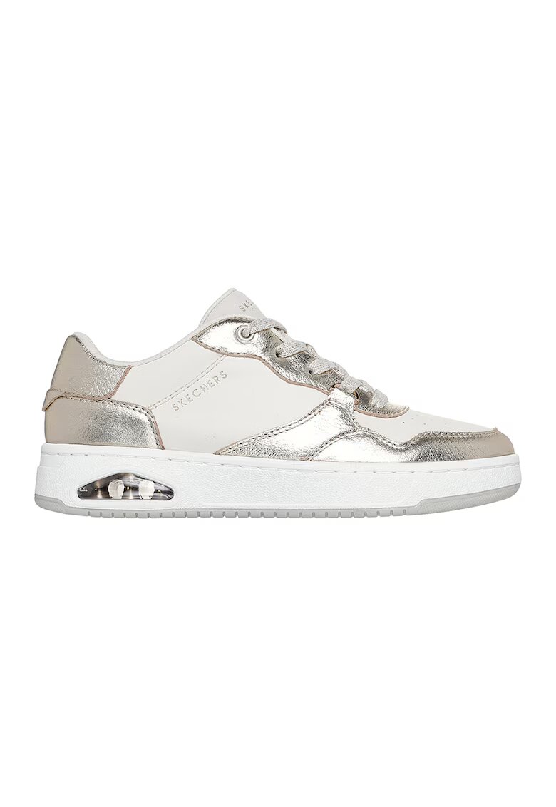 Skechers Pantofi sport din piele ecologica cu garnituri cu aspect metalizat Uno Ctrl Luxe Steps - Alb/Argintiu