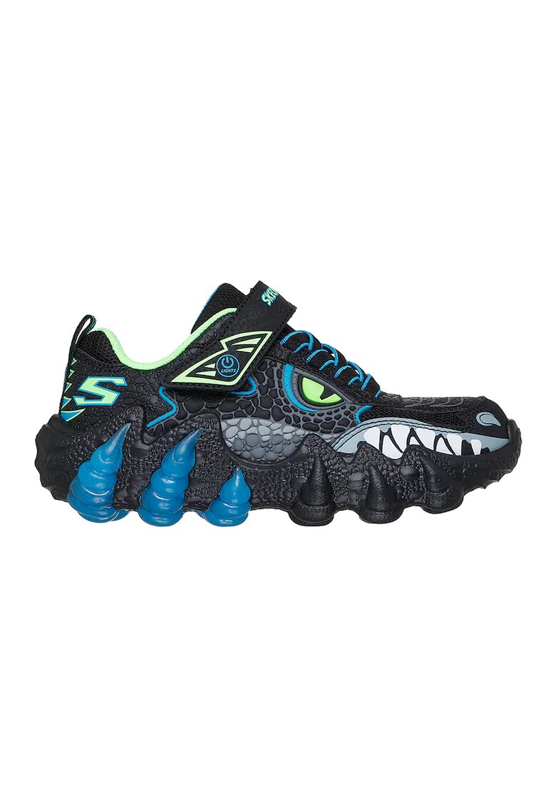 Skechers Pantofi sport Skech O Saurus Lights de piele ecologica cu model grafic - Negru/Turcoaz