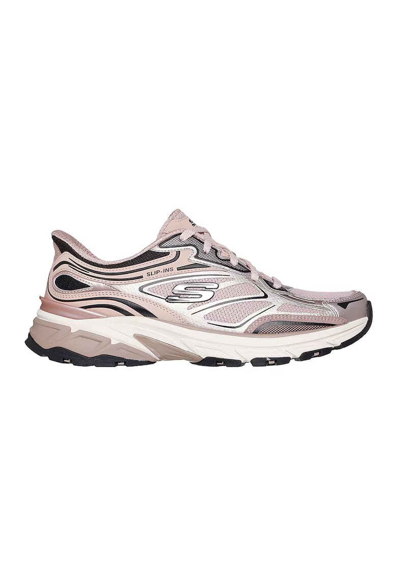 Skechers Pantofi sport slip-ins din plasa cu garnituri din piele Stamina Sport - Roz prafuit/Argintiu