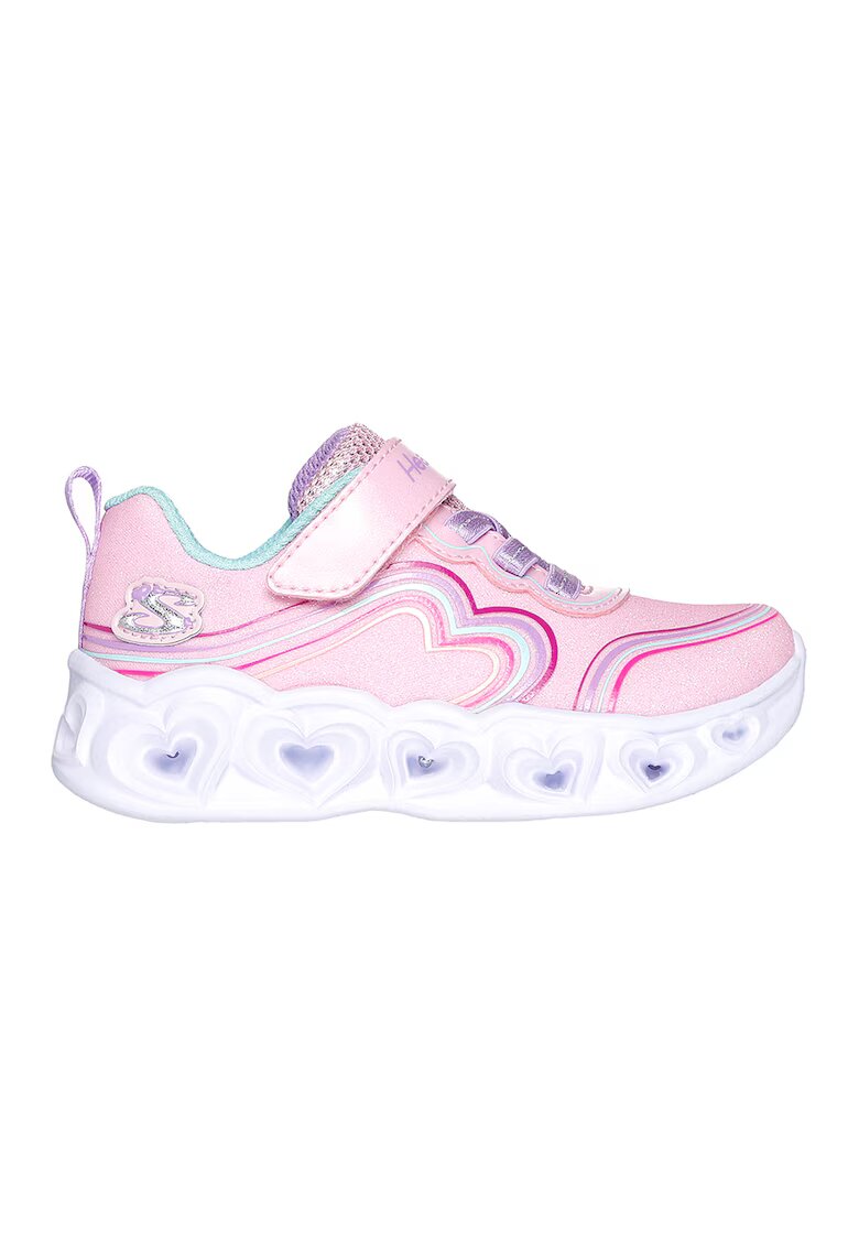 Skechers Pantofi sport stralucitori su velcro si LED-uri Heart Lights - Retro Hearts - Roz deschis