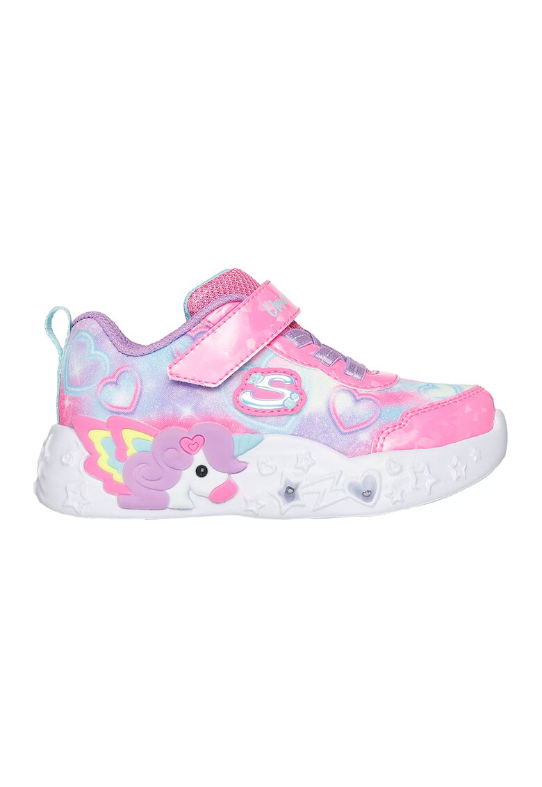 Skechers Pantofi sport Unicorn Charmer cu LED-uri si velcro - Turcoaz/Roz pastel/Lila